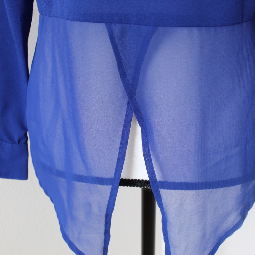 Royal Blue Sheer Panel Split Tail Button Down Shi… - image 8